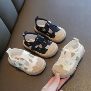 Giày Vải Cho Bé Tập Đi Họa Tiết Gấu Dễ Thương Đế Mềm TPR Chống Trượt Dán Velcro Tiện Lợi