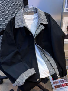 แจ็คเก็ตบิดาสั้นลายสก็อตสไตล์อเมริกันย้อนยุคสำหรับผู้ชาย ฤดูใบไม้ผลิและฤดูใบไม้ร่วง CleanFit แจ็คเก็ตเบสบอลหลวมๆ