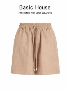 Basic House | Striped Summer Drawstring Waist Straight Cut Shorts