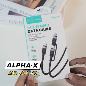 ALPHA-X ALU-2in1-13 Braided Fast Charging Cable PD65W/27W USB-C to Type C/Type C to Type C 120cm