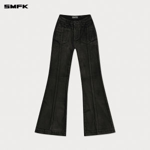 SMFK | Wax Coated Denim Flared Trousers