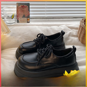 Platform Shoes Platform Leather Shoes Female 2023 New Arrival Autumn White British Style round Head Lace up All-Match Japanese Thin Shoes