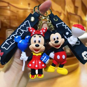 Wholesale Anime Disney Keychain Mickey Mouse Minnie Lilo & Stitch Doll Keyring Ornament Key Chain Car Pendant Kid Toys Gifts