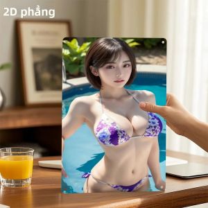 CIFbuy | Poster Nghệ Thuật Treo Tường Bikini Màu Tím Kim Loại Cổ Điển Trang Trí Bãi Biển Cổ Điển Cho Phụ Nữ Trang Trí Nhà Cửa