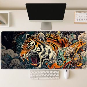 Tấm Lót Bàn Lớn VIKAMA Roaring Tiger Tấm Lót Chuột Chơi Game Bằng Cao Su Chống Trượt Với Thiết Kế Sóng Mây Phương Đông Để Trang Trí Văn Phòng Và Máy Tính