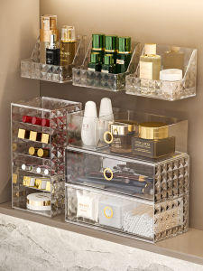 กล่องจัดระเบียบสำหรับตู้กระจกในห้องน้ำแบบติดผนัง D Luxurious Pure Color Plastic Organizer for Bathroom Vanity Cosmetic Storage