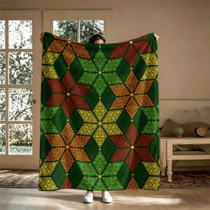 BILIBILI | Ornate Diamonds Green Gold Flannel Blanket Perfect for Sofa Office Bed Travel Sleep Read Relax Camping Four Season Use