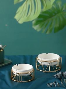 Asbak Keramik Nordic Iron Gold Geometric Ceramic Ashtray Simple Modern