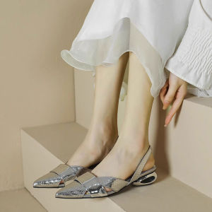 Designer Silver Pointed Toe Closed Toe Sandals Womens Summer Outwear 2024 New Arrival Flats Rear Empty Flats Flats