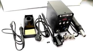 Portable Hot Air Rework Station Set 2 in1 Electric Soldering Irons Hot Air Heat Gun With Digtal LCD Display SMD Soldering Iron Rework Station Temperature Adjustable For SMD/BGA Soldering Station Hot Air Welding Tools