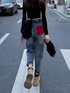 Retro Korean Style High Waist Wide Leg Jeans Womens Spring Autumn Versatile Faded Denim Pants Loose Fit Harlan Trousers