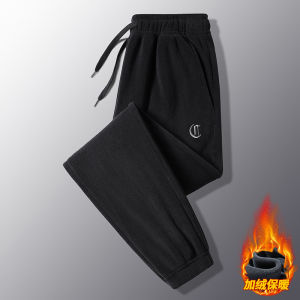 Thickened Fleece Lined Casual Pants Mens Autumn Winter Outerwear Warm Sports Sweatpants Loose Fit Polyester Fiber