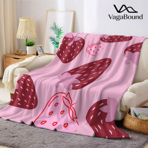 Pink Strawberry Outline Print Flannel Blanket Warm Soft Halloween Christmas Decorative Couch Warm Cozy All-Season Gift