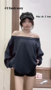 Áo sweater nữ trễ vai lệch vai vải nỉ mùa thu đông mặc 2 kiểu fom size dễ mặc từ 40-65kg - xuongniTNT