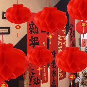 10PCS New Year Red Plastic Lanterns 3D Honeycomb Lanterns DIY Chinese Hanging Lantern Wedding Party Spring Festival Decorations