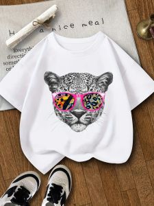 Bandai | Playful Charm Colorful Leopard Face Print Girls T-Shirt Soft Crew Neck Short Sleeve Vibrant Summer Casual Top for Ages 3-14