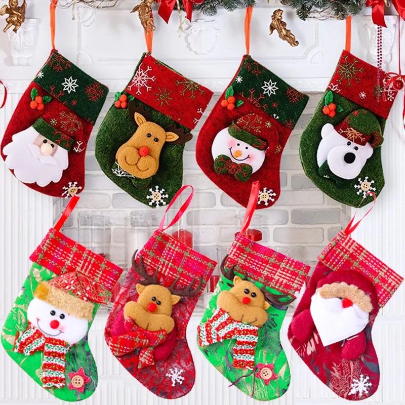 Mini Christmas Hanging Stockings Xmas Tree Ornaments Pendant Small Boots Children New Year Candy Bag Santa Claus Gift Sock Decor