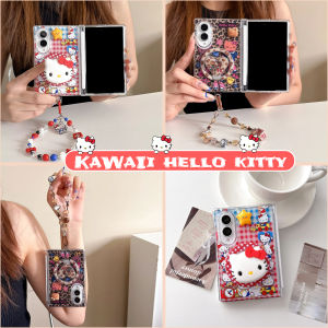 Sanrio | Kawaii INS Sanrio HelloKitty Magnetic Phone Case for Samsung Galaxy Z Fold 8 Ultra Fold 7 6 Holder Anti-lost Chain Protect Cover