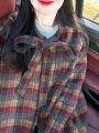 Christmas Plaid Coat Women's Loose Winter Outerwear Large Size Woolen Top Fashionable Vintage High-End Feeling Elegant. 