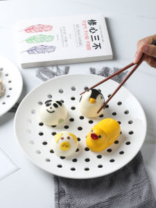 Porcelain Steamed Dish Multi-Pore Fruit Plate Steamed Seafood Steamed Slice Fish Plate Steamed Buns Dumpling Drainage Steaming Grid Plate