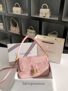 Pink Leather Denim Underarm Bag Womens Fashionable Luxury Small Envelope Crossbody Bag by Jacoponnus Soft Cowhide Leather