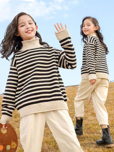 Girls Knitted Sweater High Collar Fleece Lined Long Sleeve Overhead Thick Warm Fall Winter Childrens Clothing Korean Style