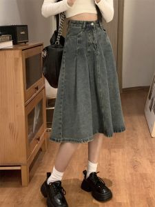 Denim Skirt Womens Plus Size Chubby Girl Cover Cross A- line Small Summer High Waist Loose Thin Pear-Shaped Midi Skirt
