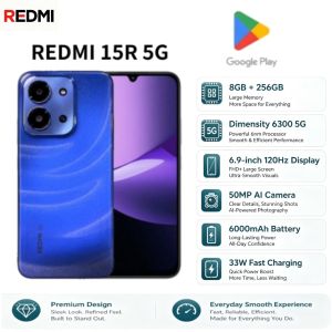 Redmi | 2026 new Redmi 15R 5G Mobile Phone 8GB+256GB 6.9-inch 120Hz Display Dimensity 6300 50MP AI Camera 6000mAh 33W Fast Charge