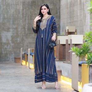 Gamis Motif Model Baru Salur Rainbow Bahan Rayon Premium LD 120