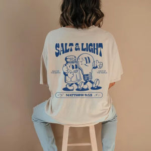 Sanrio | Salt Light Funny Bible Verse T-Shirts Back Print Retro Streetwear Graphic Tees Women Men Christian T Shirt Jesus Faith Top Gifts