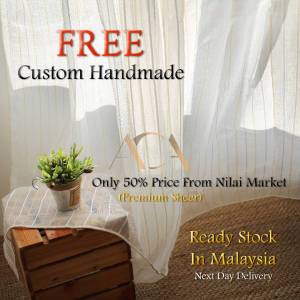 BUY 3 FREE 1 / 100% Custom Made Modern sheer curtain Putih & Day Curtain ( Freehook & Ring )