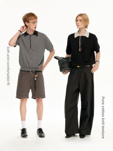 MADWITCH | Contrast Collar Loose Knit Short Sleeve T-Shirt