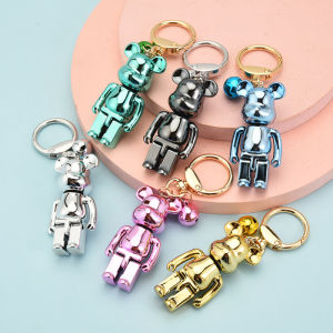 6.5cm Cartoon Bearbrick Keychain Electroplating Block Bear Keychain Key Ring Key chain Pendant Doll couple bag mini figure gift Rantai Kunci 电镀暴力熊钥匙扣 锁匙圈