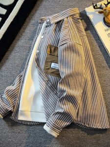 Japan Fashion: Retro Pocket Stripe Shirts & High-Grade Casual Men's Outerwear