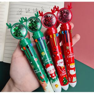 10 Colors Christmas Ballpoint Pens 0.5mm Kawaii Cute Elk Press Pen Retractable Colorful Refill Rollerball Pen School Office Stationery Kids Gifts