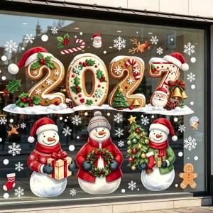 other | 4 Sheets 65Pcs Vintage Christmas Static Cling Window Stickers Xmas Tree Santa Snowman Reindeer PVC No‑Glue Reusable Glass Decor