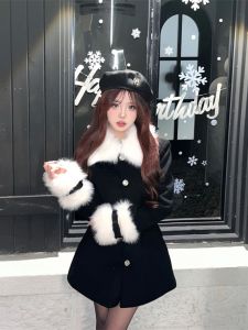 Korean Style Small College Fujia Qianjin Outwear Womens Autumn and Winter Fur Collar Fleece Padded Top Super Nice Overcoat