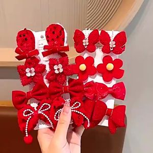 Set kẹp tóc màu đỏ tết noel dễ thương cho bé
