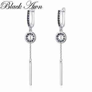 Black Awn 2026 New Hoop Earrings for Women Classic Silver Color Trendy Spinel Engagement Jewelry I214