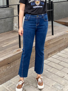 กางเกงยีนส์เอวสูงไซส์ใหญ่ ทรงสลิมฟิต ทรงหลวม ทรงลำลอง 9 ฟุต ผ้าฝ้ายผสมโพลีเอสเตอร์ ฤดูร้อน 2021 กางเกงยีนส์ผู้หญิงไซส์ใหญ่