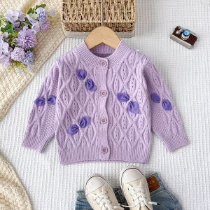 เสื้อแจ็กเก็ตคาร์ดิแกนถักแบบเรียบผูกโบว์ฉบับภาษาเกาหลีเสื้อสเวตเตอร์กระดุมแถวเดียวสำหรับเด็กผู้หญิงเสื้อผ้าเด็กน่ารักใหม่ฤดูใบไม้ร่วงฤดูหนาว