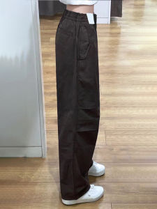 Trendy American High Street Vintage Brown Work Pants Loose Straight Leg Wide Leg Pants Autumn New High Waist plus Size