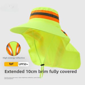 WRELS | Reflective Sun Hat Sunshade Anti UV Adjustable Design Bucket Hat Large Brim Neck Shawl Protection Sun Worker Outdoor Hat