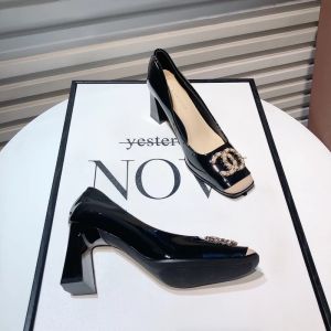 Elegant Classic Style Spring Fashion New Arrival: Square Toe Patent Leather Low-Cut Chunky Heel Shoes