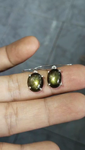 T91ต่างหูเงินแท้พลอยแบล็คสตาร์ทองพร้อมส่ง