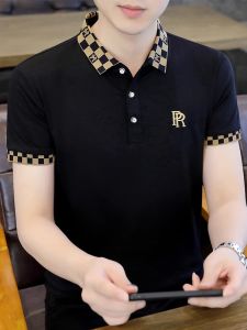 ROMON | Áo thun polo tay ngắn bằng lụa băng mùa hè mỏng thường ngày có cổ bẻ tay áo cotton polyester thời trang thành phố cho nam