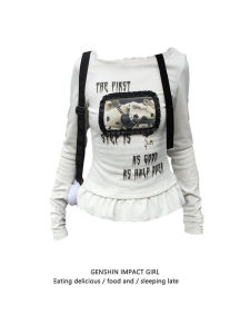 Pure Desire Lace Trim Long Sleeve T-Shirt Womens Spring Autumn New Design Sensual Print Spicy Girl Slim Fit Y2K Top