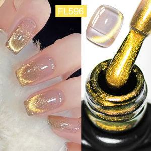 FOUR LILY 7ml Gold Aurora Cat Magnetic Nail Gel Polish Glitter Jelly Effect Nail Art UV/LED Varnishes for Manicure DIY Design
