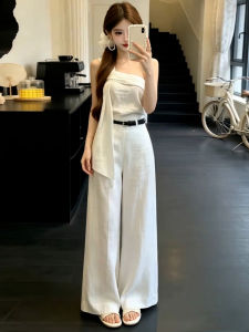 Karrar betsey | Asymmetric Neck Strapless Wide Leg Pants Set