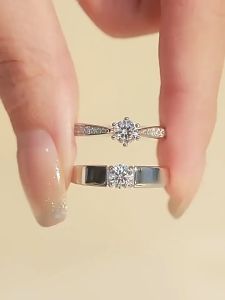 Engagement Ring Original 92.5 Italian Sterling Silver Pair Moissanite Diamond One Carat Couple Pair Rings for Men and Women